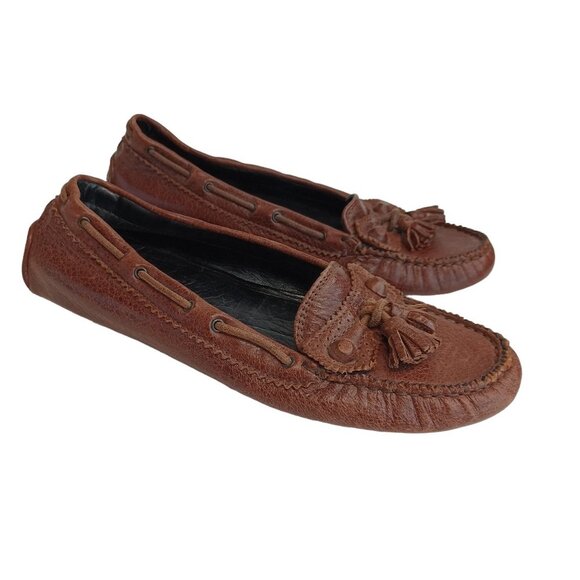Balenciaga Flats Brown Leather Driving Loafers Tassel Kiltie Womens US 6.5 - Picture 1 of 16